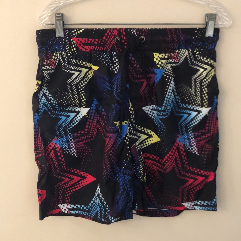 Colorful Star Patterned swim Shorts swim trunks red black yellow blue pockets XL